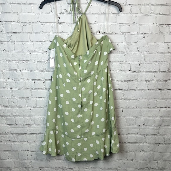 Teeze Me Sage Green & White Polka Dot Ruffle Halter Dress Juniors Size 9/10 & 13 - Picture 7 of 7